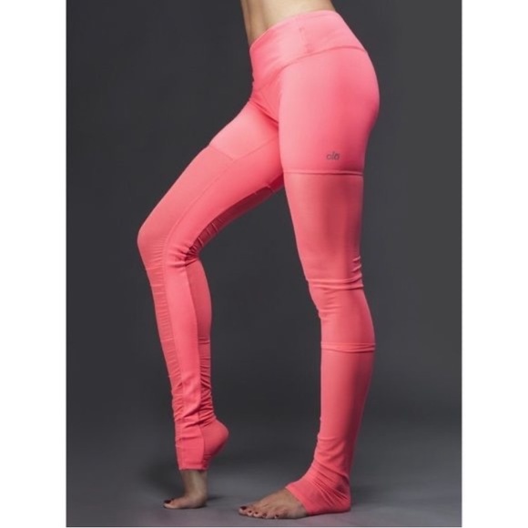 Alo Yoga Mesh Goddess Legging Neon Azalea Size Medium Dance Pilate - Picture 2 of 16